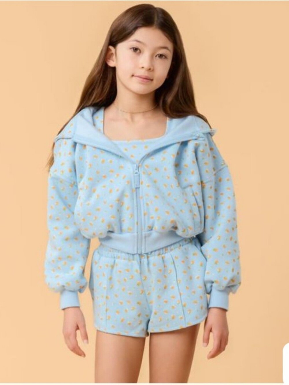 Blogilates Girls' Mommy & Me Marshmallow Hoodie, S Blue - Citrus Print